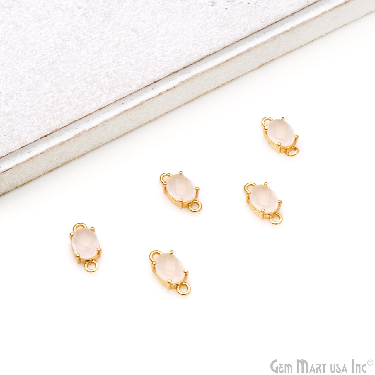 Gemstone Bracelet Charm, Oval 6x8mm Prong Setting, Gold Plated Double Bail, Connector Pendant, GemMartUSA (50310)